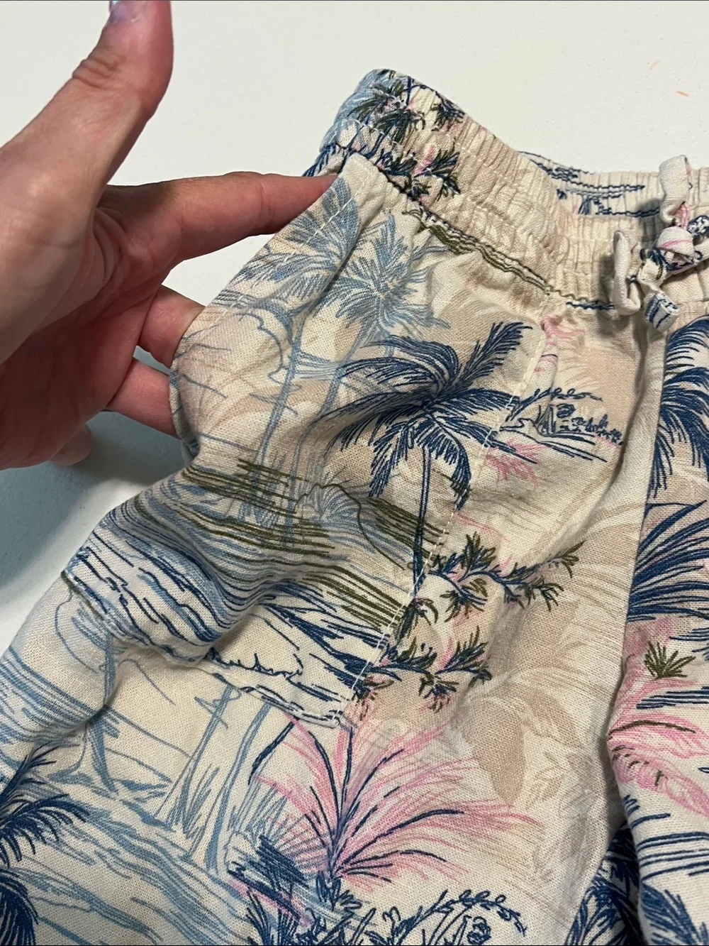 GAP Kids Tropical Palm Print Elastic Waist Pants - Blue & Cream